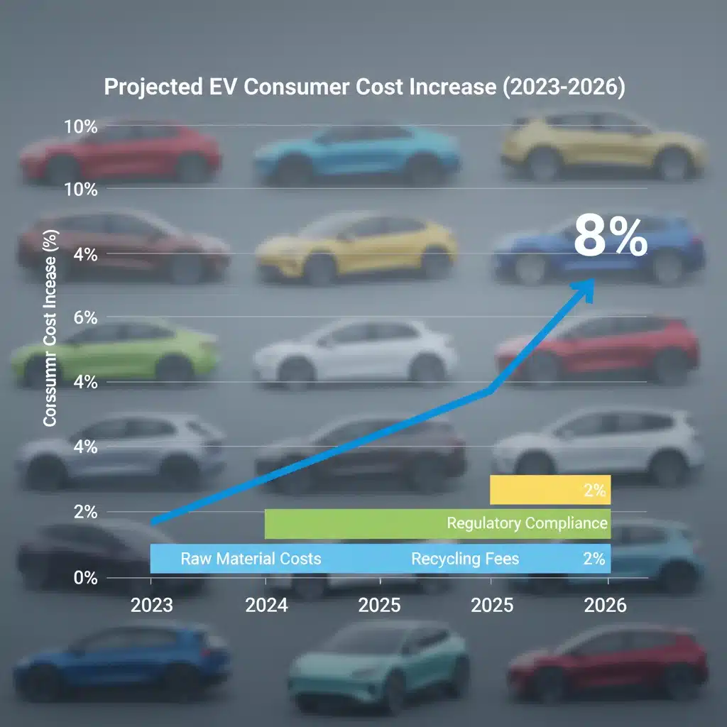 Graph illustrating 8% increase in EV consumer costs due to 2026 recycling mandates