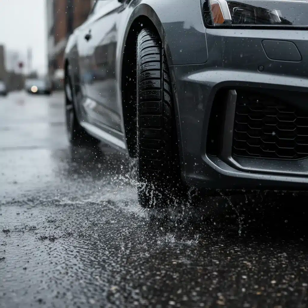 Audi RS 5 tire grip on wet asphalt