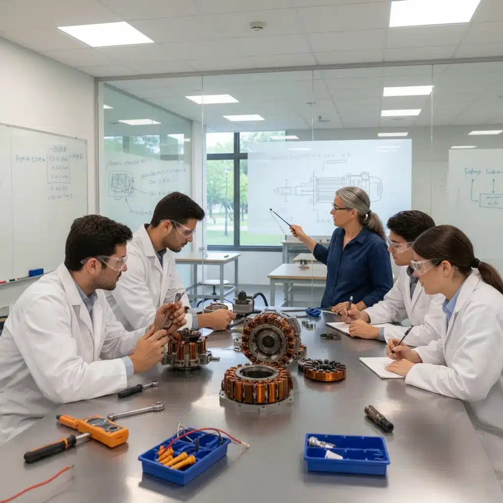 Students learning electric vehicle engineering in a lab