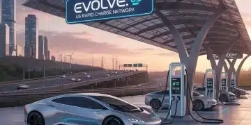 Futuristic electric car charging at an ultra-fast station, symbolizing advanced EV infrastructure.