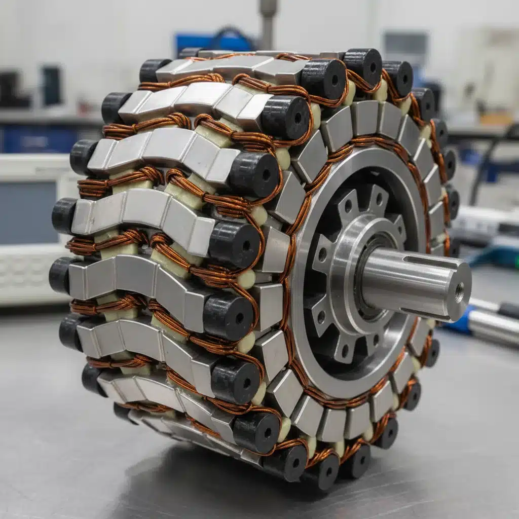 Close-up of a PMSM rotor with advanced magnets and windings